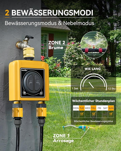 RAINPOINT Irrigatiecomputer, wifi, 2 uitgangen met messing inlaatuitlaat, intelligente watertimer voor tuinslang, regenvertraging/handmatig/app-irrigatie