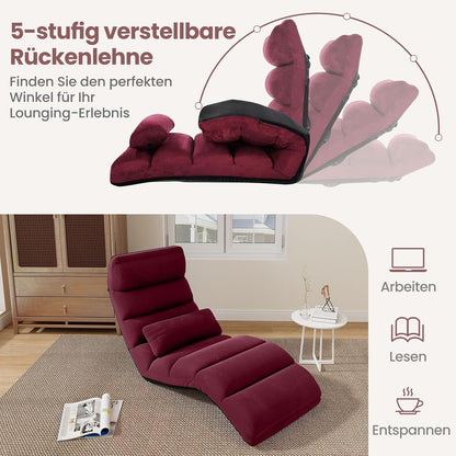 Vloerstoel – Vloerlounger – Grondstoel – Meditatiestoel – Loungestoel – Verstelbare Rugleuning – Kunstleer Rood – 175 x 55 x 20 cm – Inklapbaar & Comfortabel