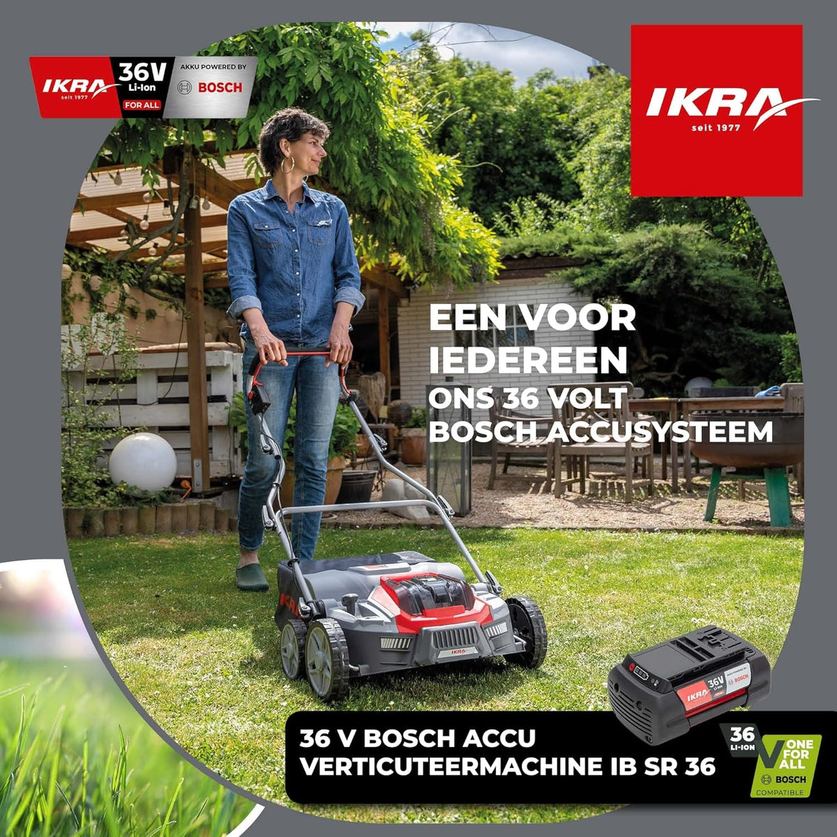 IKRA 36V accu 3in1 verticuteermachine gazonbeluchter IB-SR 36, 45l grasvanger, werkbreedte 36cm, compatibel met Bosch - QUORE