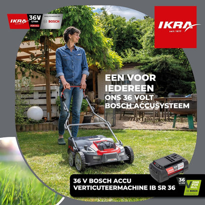 IKRA 36V accu 3in1 verticuteermachine gazonbeluchter IB-SR 36, 45l grasvanger, werkbreedte 36cm, compatibel met Bosch - QUORE