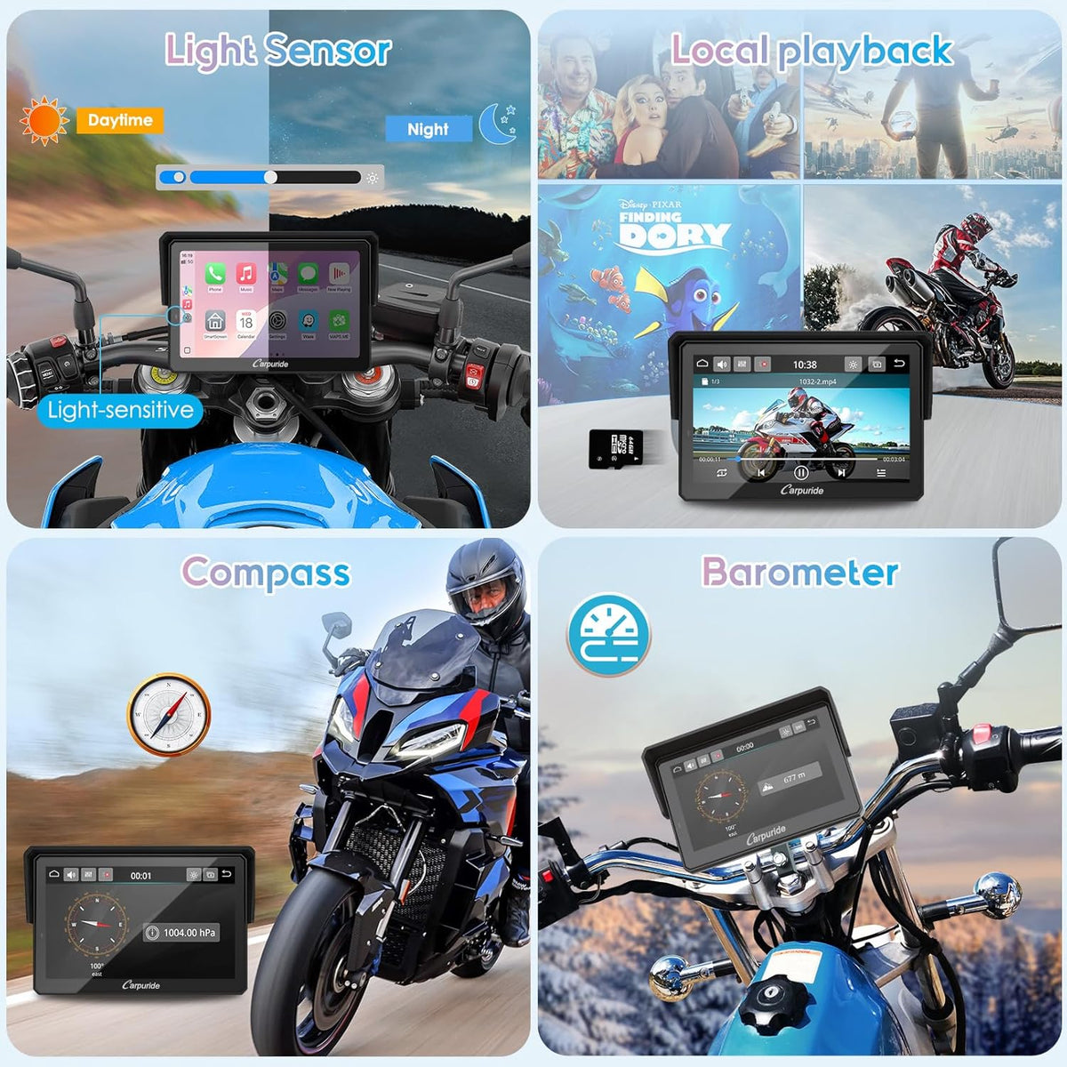 Motorfietsnavigatie – GPS Scherm – Motorfiets GPS – Navigatiesysteem – Telefoonhouder – 5 Inch Waterdicht Touchscreen – Draadloze CarPlay & Android Auto – Dual Bluetooth & Intercom
