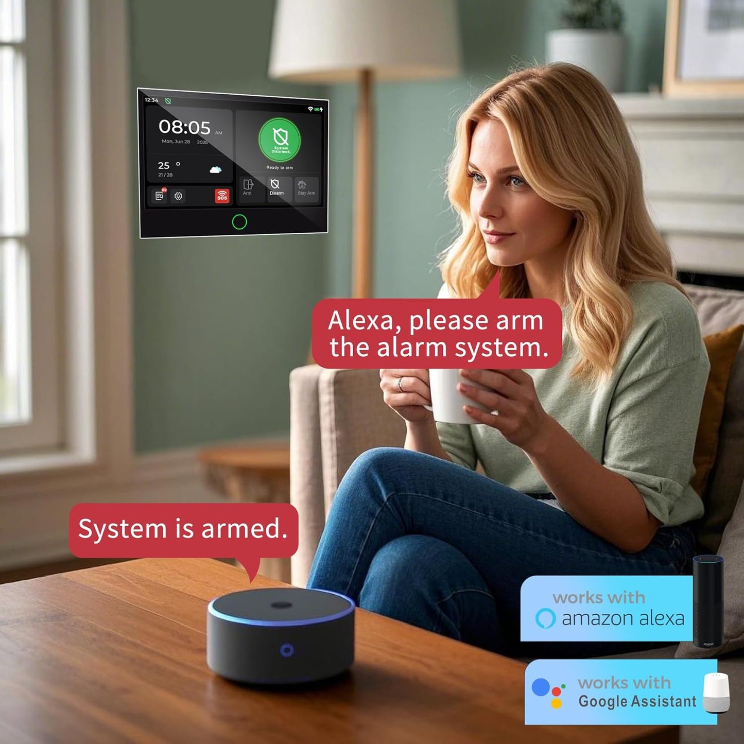 Alarmsysteem voor thuisbeveiliging (Gen 2) Stuk. DIY, touchscreen, bewegingsdetectie, contactsensoren, draadloze sirene, afstandsbedieningen, Smart Life Tuya-app, compatibel met Alexa & Google