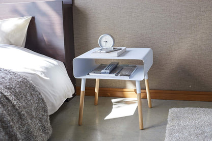 Yamazaki 4229 PLAIN Low Side Table, white, Steel/Wood, 35 x 35 x 35 cm