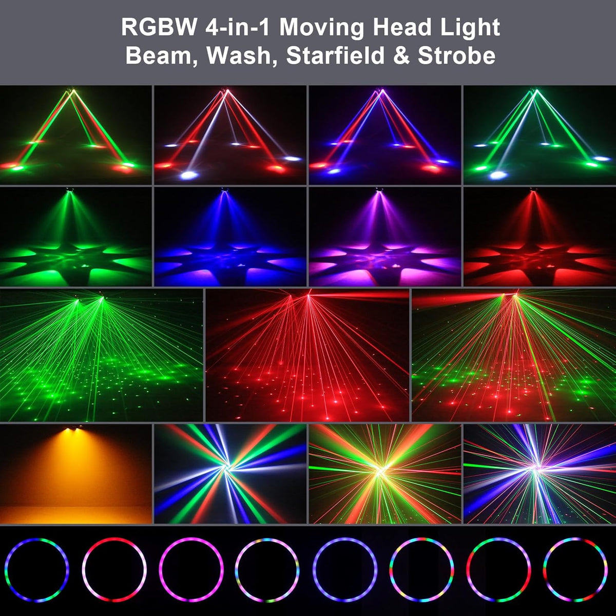 150 W bewegende kop podiumlichtstraal, RGBW LED 4 lamparm wash spotlight met afstandsbediening gouden strobe partylicht schijnwerper voor disco DJ Bar verjaardagsfeest