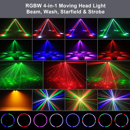 150 W bewegende kop podiumlichtstraal, RGBW LED 4 lamparm wash spotlight met afstandsbediening gouden strobe partylicht schijnwerper voor disco DJ Bar verjaardagsfeest