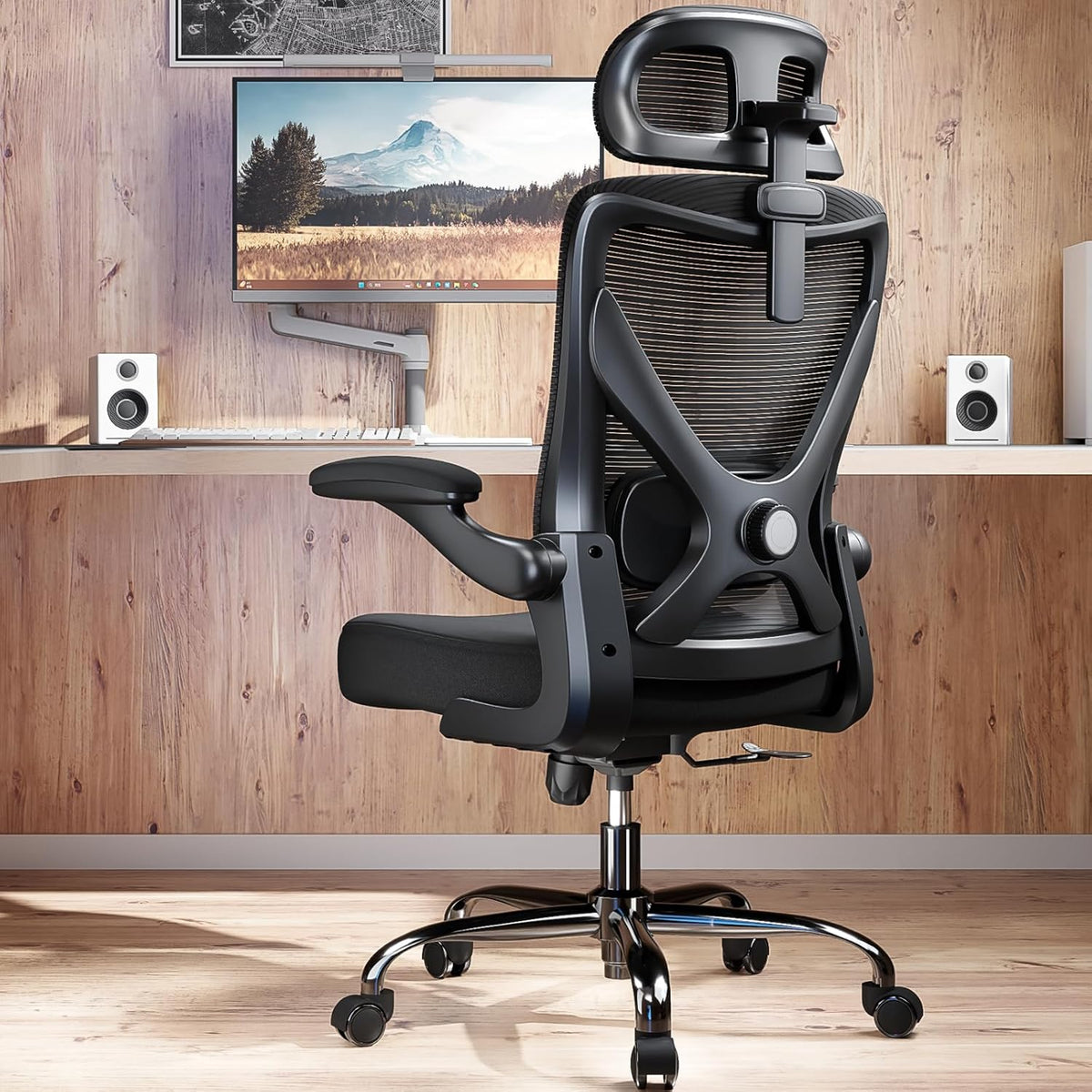 TRALT Bureaustoel, ergonomische bureaustoel met verstelbare lendensteun, hoofdsteun, bureaustoel, gamingstoel in X-vorm, bureaustoel, computerstoel, 150 kg, zwart