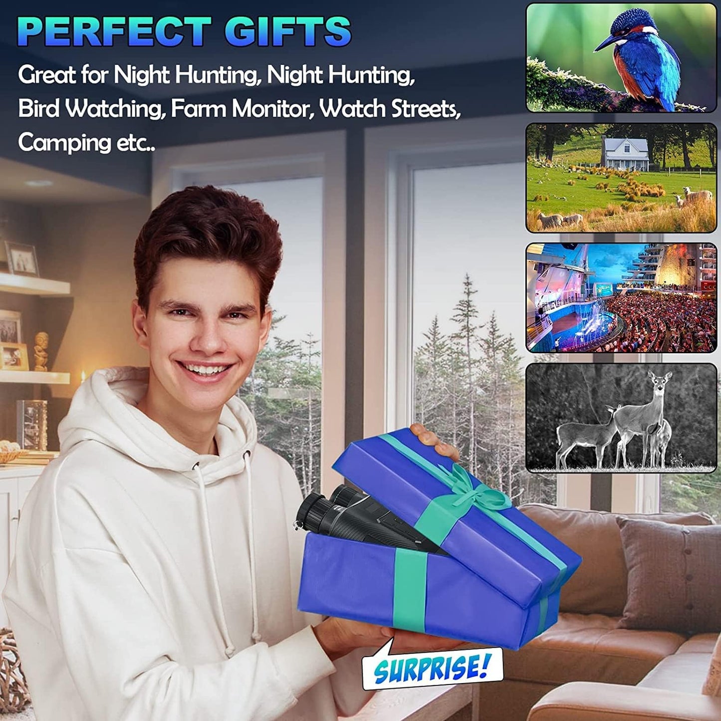 Digitale verrekijker met nachtzicht, 3 inch tft lcd-nachtzichtapparaat, jachthulpapparaat, 4K HD, 1080p vizier, 6000 mAh ricarabicabile, 5 x digitale zoom om op te sporen, voor
