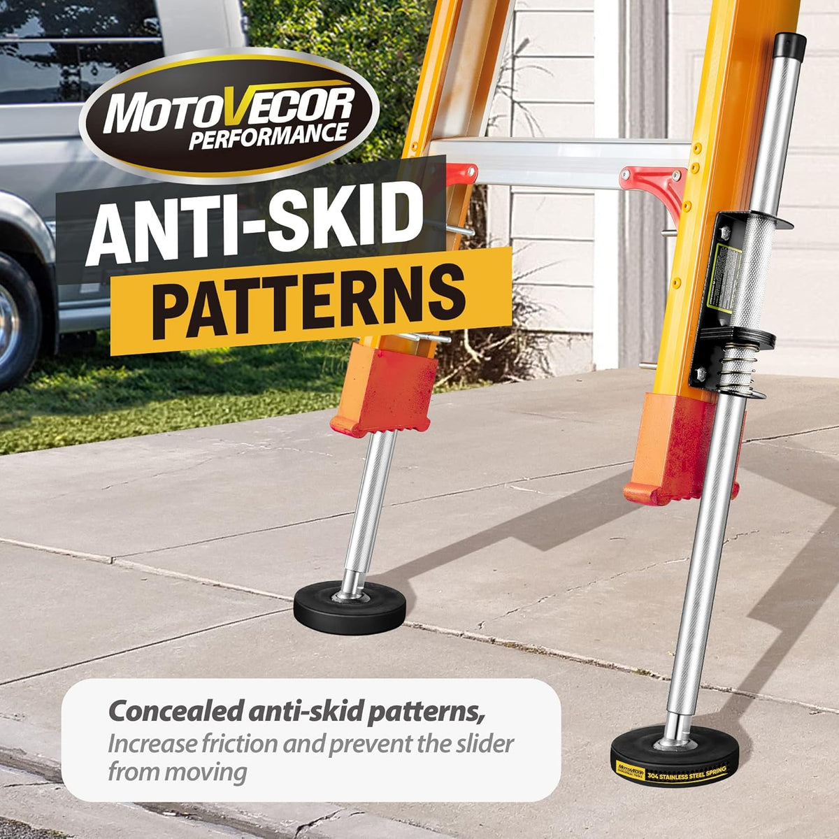 Bravex Verstelbare Ladder Leveler Paar met Anti-Slip Rubber Voeten Gegraveerd Anti-Slip Patroon Stalen Pole, Extension Ladder Stabilizer Voeten Levelers, Universele Trap Ladder Aide Stabilizer Accessoires