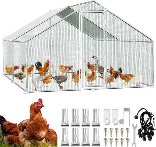 Buitenren Kip – Kippenren – Hennenren – Konijnenren – Dierenren – 3x3x2 Meter – Verzinkt Stalen Frame – Waterdicht Puntdak