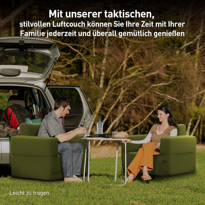 Luxchoice Opblaasbare sofa, camping, 1 persoon, luchtbank, camping, opblaasbare bank, opblaasbare outdoor luchtbank met armleuning en draagbare pomp