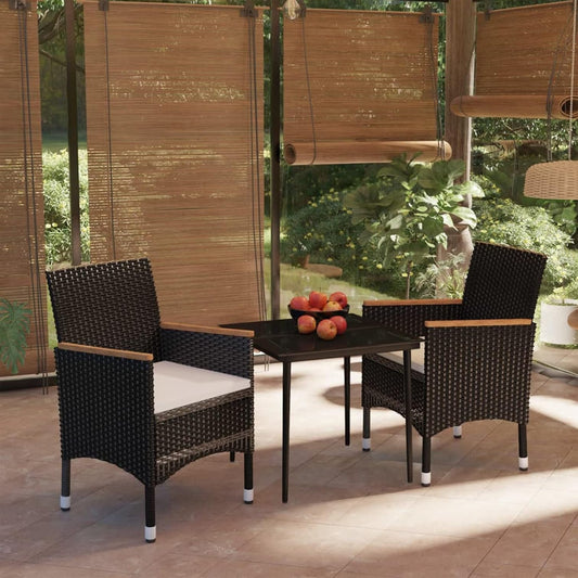 Gecheer Tuinmeubelset, 3-delig, met zwarte kussens, tafel en stoelen, terrasmeubels, type 5 - QUORE