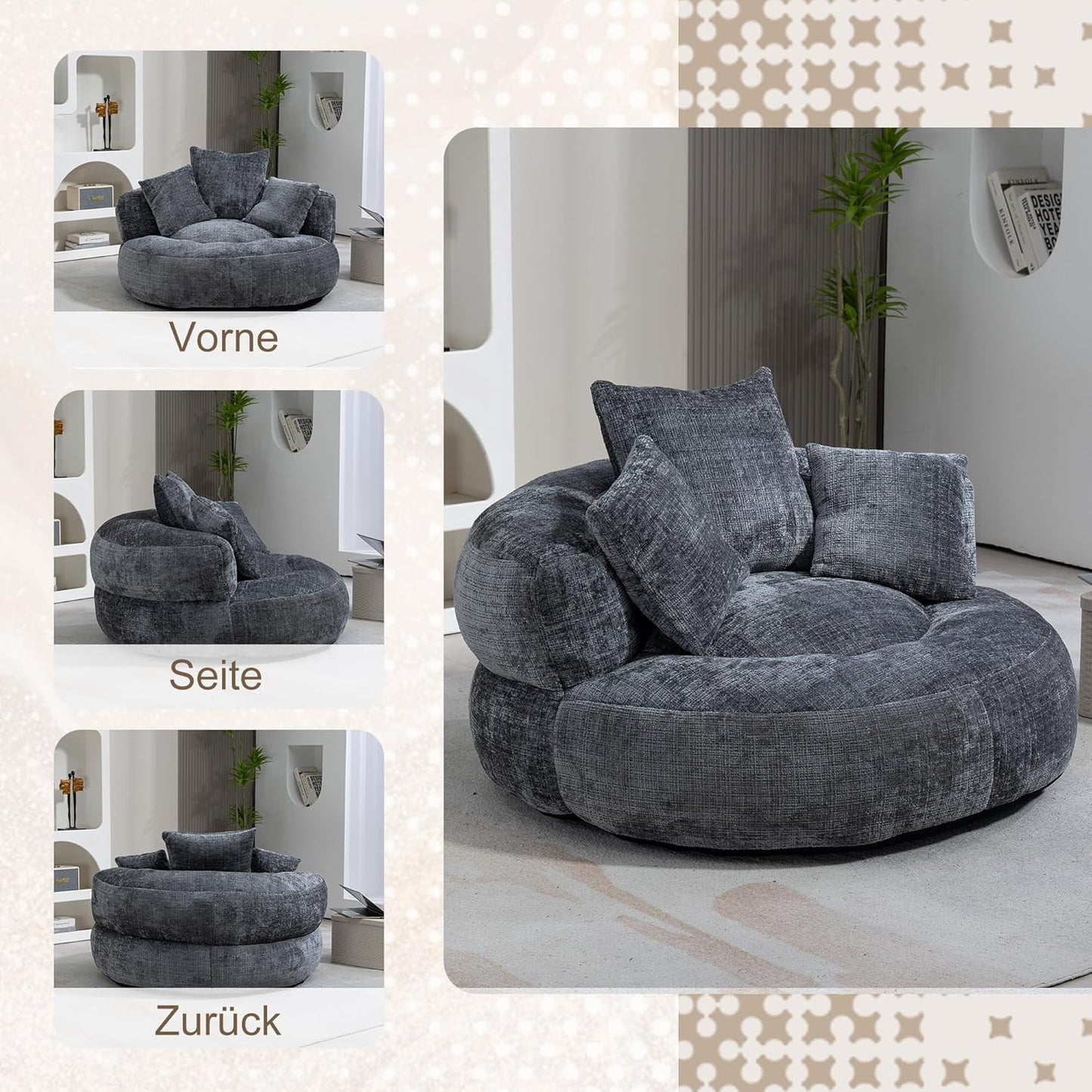 Lazy Sofa Durable Comfort Lounger High Back Bean Bag with Three Cushions for Adults and Children, Indoor & Outdoor, Single Gaming Sofa, Chair for Bedroom, Office - QUORE