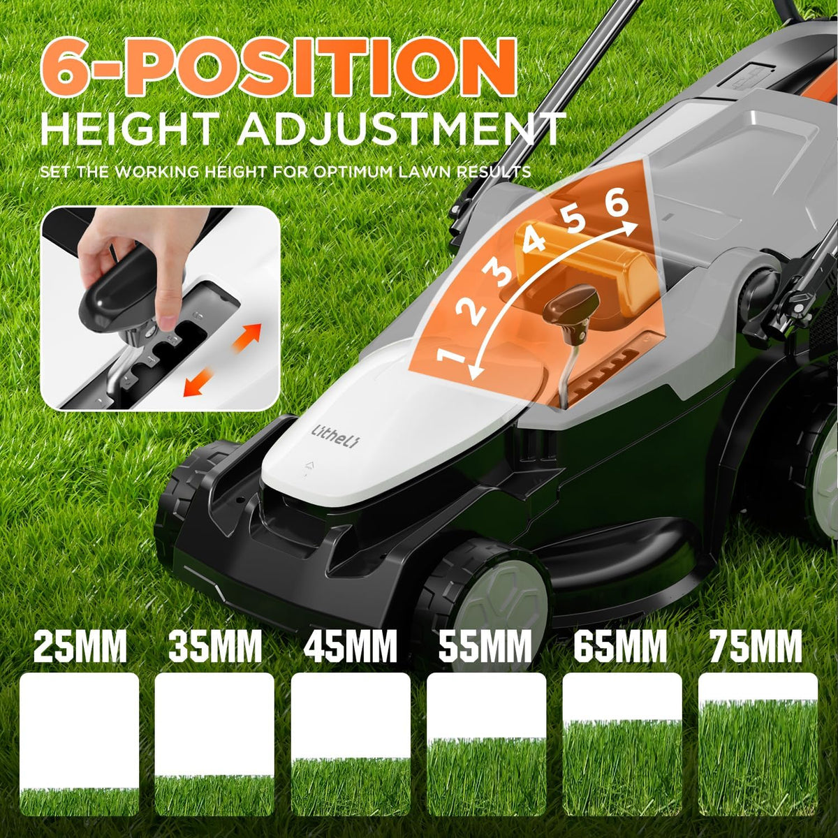 U20 Litheli Accugrasmaaier, 2 x 20 V, 37 cm maaibreedte, tot 300 m², opvangbak van 40 liter, 25-75 mm maaihoogte, incl. 2 x 4,0 Ah accu's