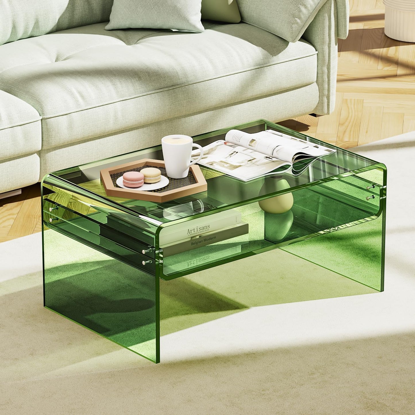 Acryl Salontafel, Transparant Helder Acryl Tafel (Groen, 50 cm)