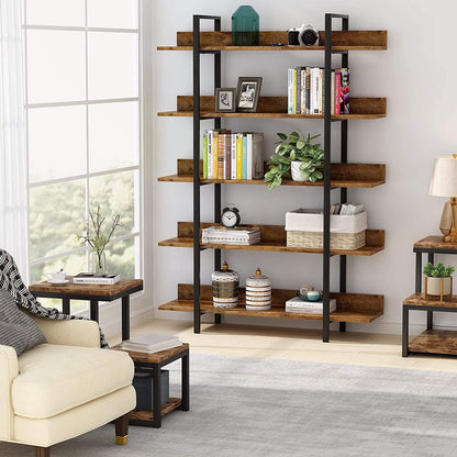 Tribesigns 5 Tier Bookshelf, Industrial Standing Shelf, Ladder Shelf, Steel Frame Storage Rack Bookcase, Easy Assembly, Rustic Brown