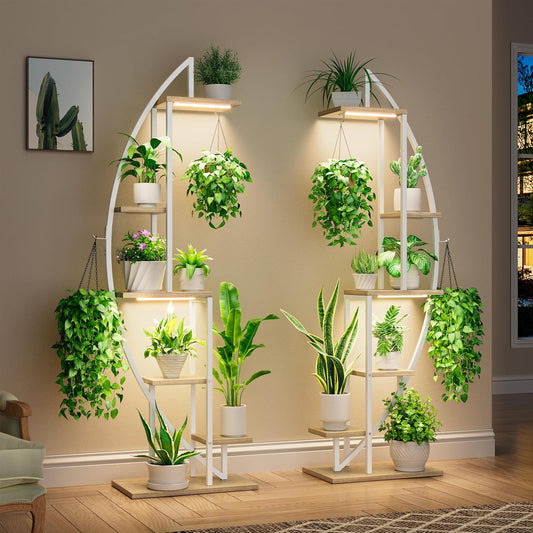 Plantenstandaard – Plantrek – Plantenrek – Bloemenrek – Groeilamp Standaard – Wit – 6 Niveaus Met Volledig Spectrum Led-Groeilampen – Stevig Metalen Frame 160 cm Hoog - QUORE