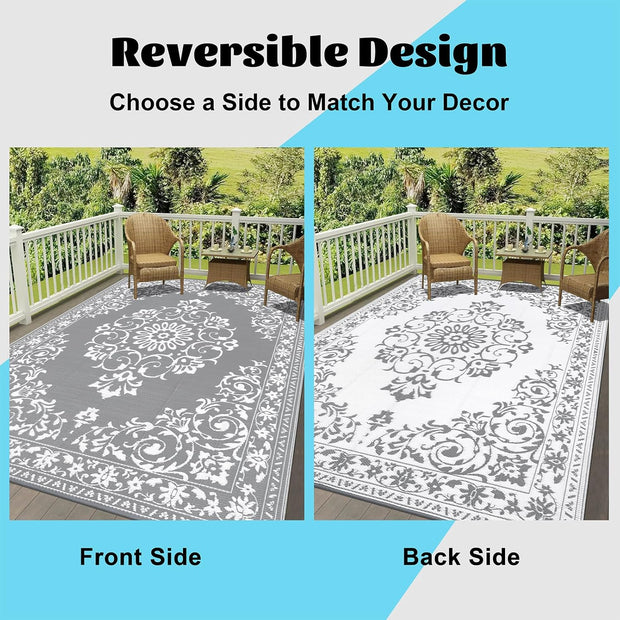 Buiten Vloerkleed - Buitenkleden - Buitentapijt - Opvouwbaar - UV-bestendig - Waterdicht - Omkeerbaar - Buitenmatten - voor Buiten - Balkon - Strand - Picknick -Terras - Rechthoekig - 240 x 300 cm - Grijs