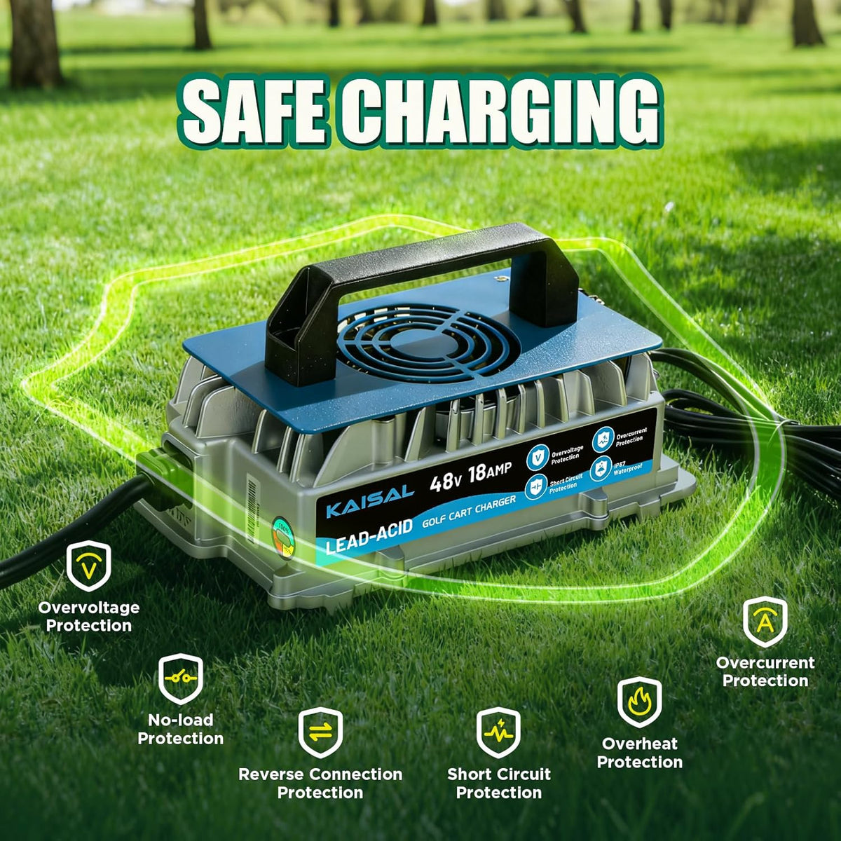 48V Acculader – Golfwagen Lader – Club Car Oplader – Loodzuur Batterij Oplader – Golfkar Acculader – Intelligente 5-Traps Laadtechnologie – Waterdichte IP67 Behuizing