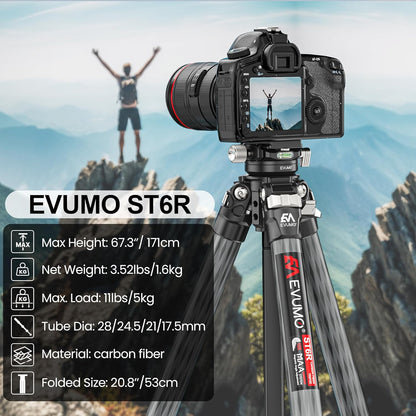 Statief camera koolstofvezel – Camerastatief – Fotostatief – Videostatief – Tripod – 360° panoramische kogelkop met Arca Swiss – Afneembare middenkolom, belastbaar tot 18 kg