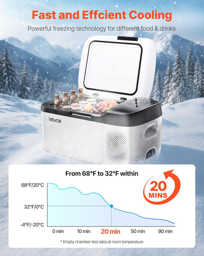 VEVOR Draagbare elektrische koelkast voor auto, 15 l, mini-compressor, DC 12 V, 24 V, met koud- en warme modus, app-bediening, compact en schokbestendig ontwerp, voor camper, vrachtwagen, boot
