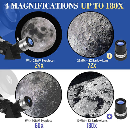 Telescoop voor volwassenen astronomie, 80 mm diafragma 600 mm refractortelescoop voor kinderen en beginners, multi-coated optica hoge transmissie telescopen met statief en telefoon adapter