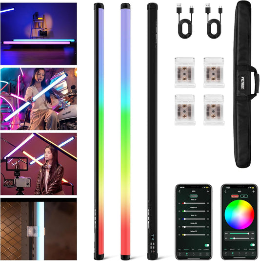VILTROX K90 2 Pack RGB Tube Light, 30W 38 inch Grote RGBWY Fotografie LED Video Stick Light Wand met APP/2.4G/Afstandsbediening, CRI 97+, 26 scènes, 2500K-8500K, 14.8V/3300mAh batterij, magnetische