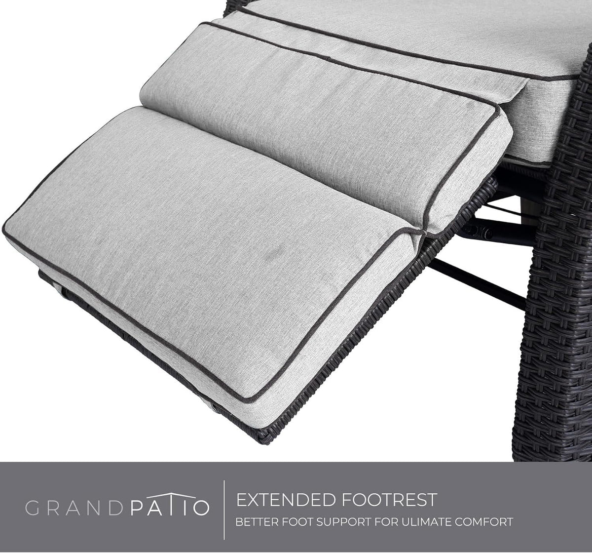 Grand patio Sun lounger with cushion, armrests, aluminium frame, adjustable backrest, rattan, indoor and outdoor use, cream cushion and grey rattan - QUORE