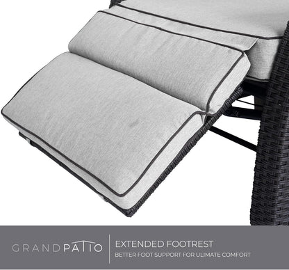 Grand patio Sun lounger with cushion, armrests, aluminium frame, adjustable backrest, rattan, indoor and outdoor use, cream cushion and grey rattan - QUORE