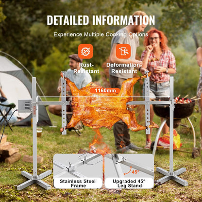 VEVOR Lamsgrill, varkensgrill, braadrooster, grillrooster, max. belasting 41 kg, voor varkensvlees, lam, elektromotor met 42 W, commerciële draaispies van roestvrij staal