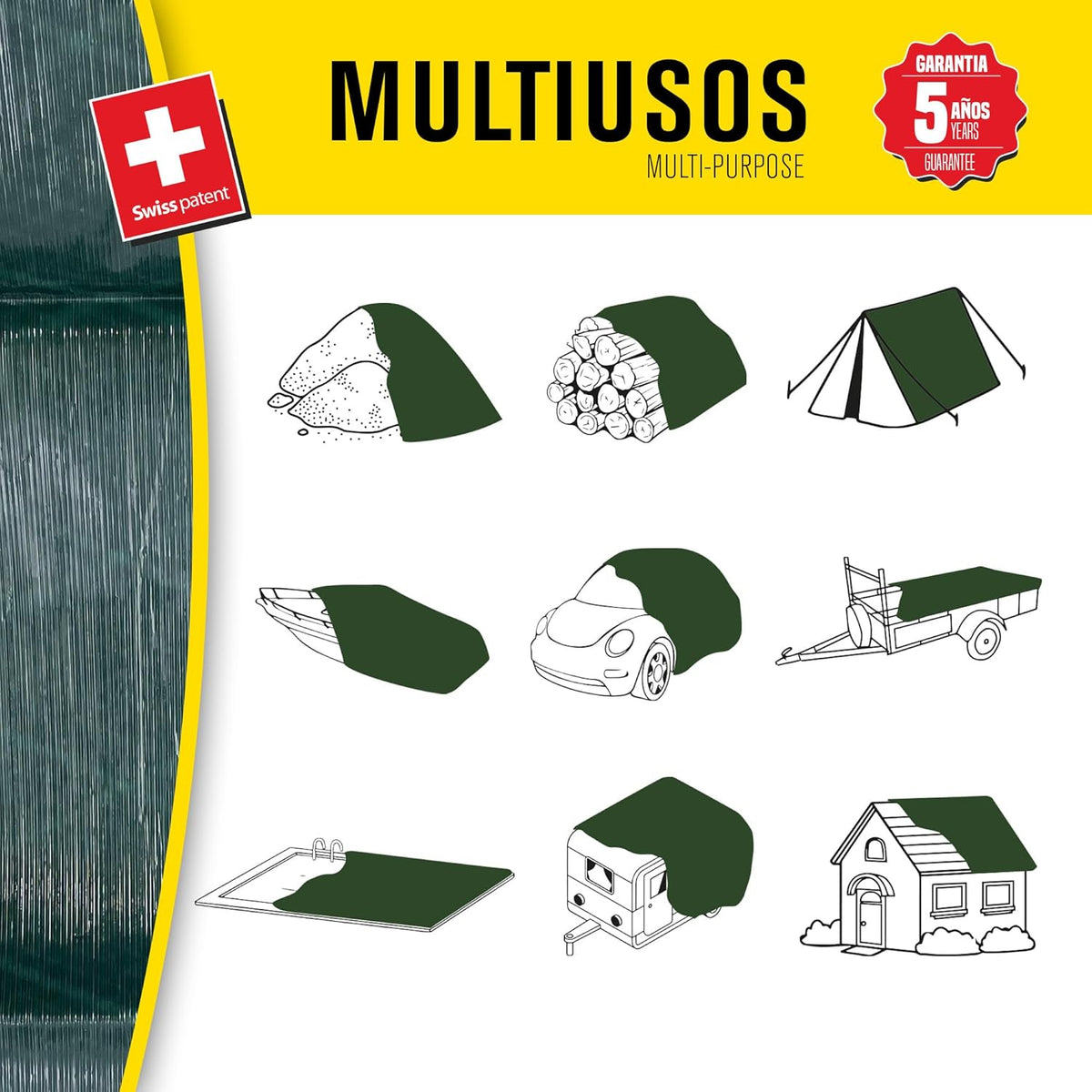 Bikain Waterdicht afdekzeil voor buiten, 8 x 12 m, 150 g/m², versterkt, scheurvaste ogen, zonnezeil, 100% waterdicht en 100% uv-bescherming, multifunctionele afdekking, 3-laags, kruislaminaat