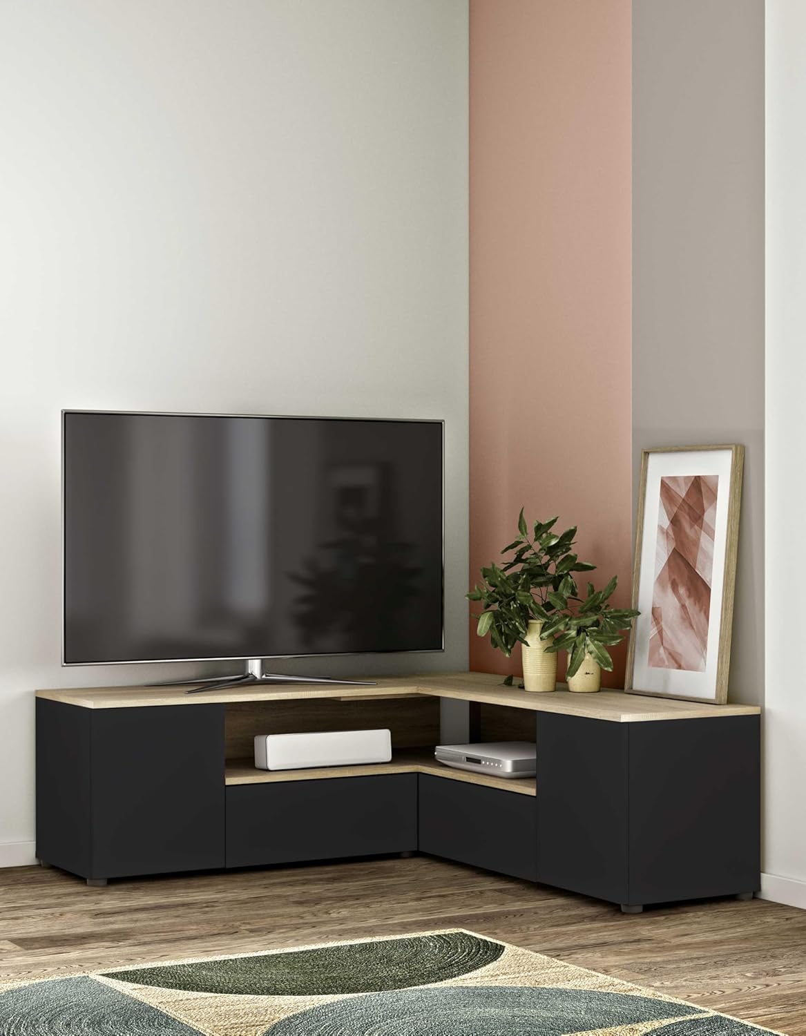TemaHome, TV-hoek, zwart en eiken, 130 x 40 x 46 cm (B x D x H)