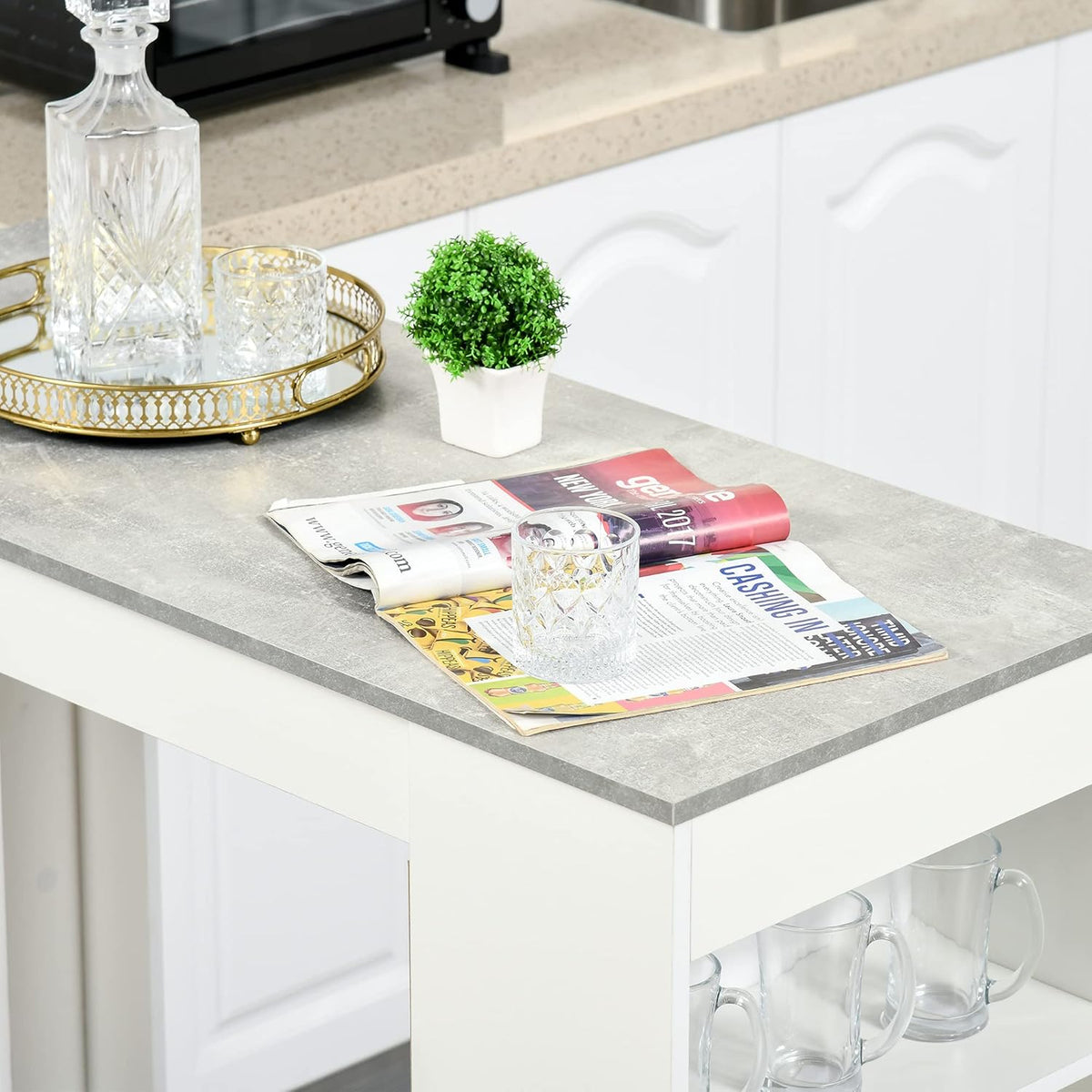 HOMCOM bar table kitchen table with 4-tier storage shelf with table top for restaurant kitchen living room chipboard white + grey 115 x 50 x 102.5 cm - QUORE
