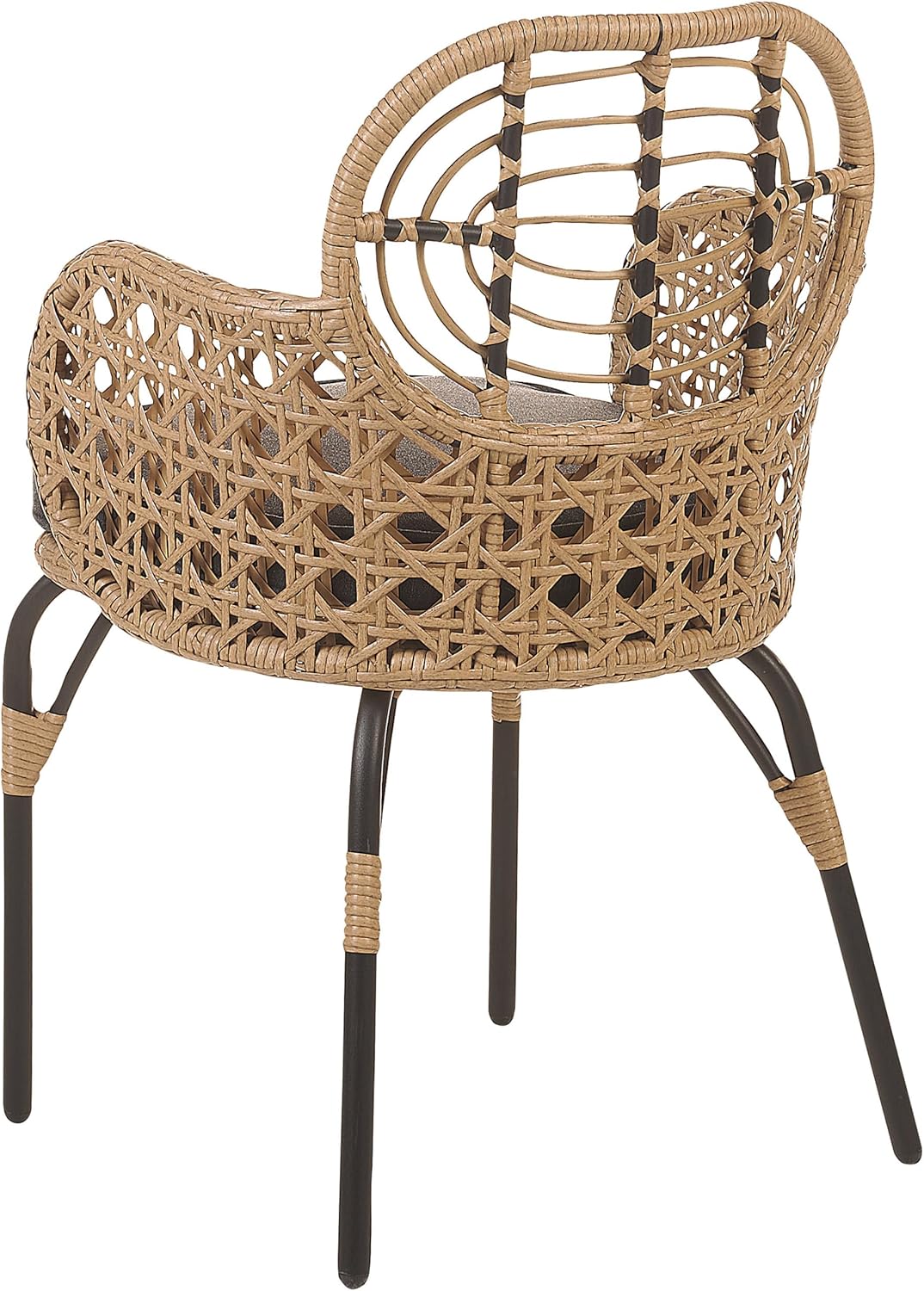 Boho set of 6 PE rattan braided garden chairs natural grey cushions Pratello - QUORE