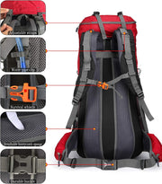 Wandelrugzak - Kampeertas - Trekking rugzak - Camping Essentials Tas - met Regenhoes - 70L - Lichtgewicht - Waterdichte - Nylon - Rood
