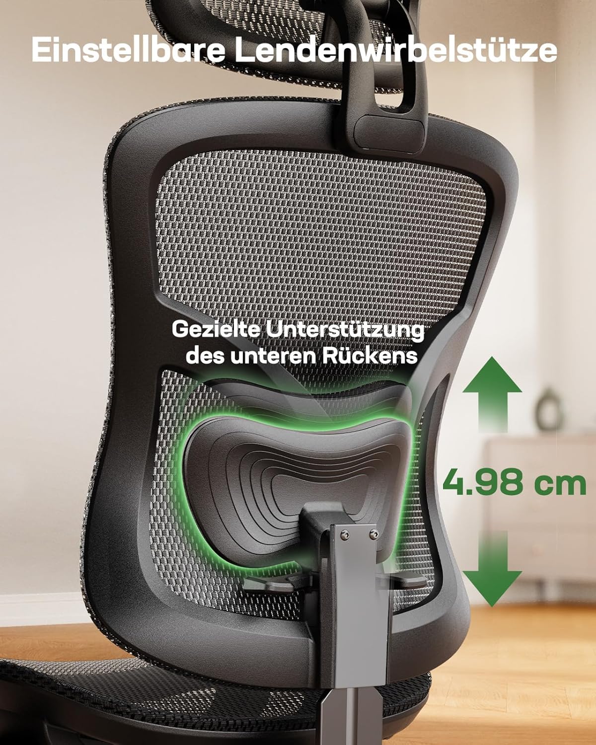 Ergonomische bureaustoel, hoge rugleuning mesh stoel met verstelbare lendensteun, 2D-hoofdsteun, boven- en onderarmleuningen, 90-120° kantelbaar, breed zitkussen, ideaal voor gaming en thuiskantoor