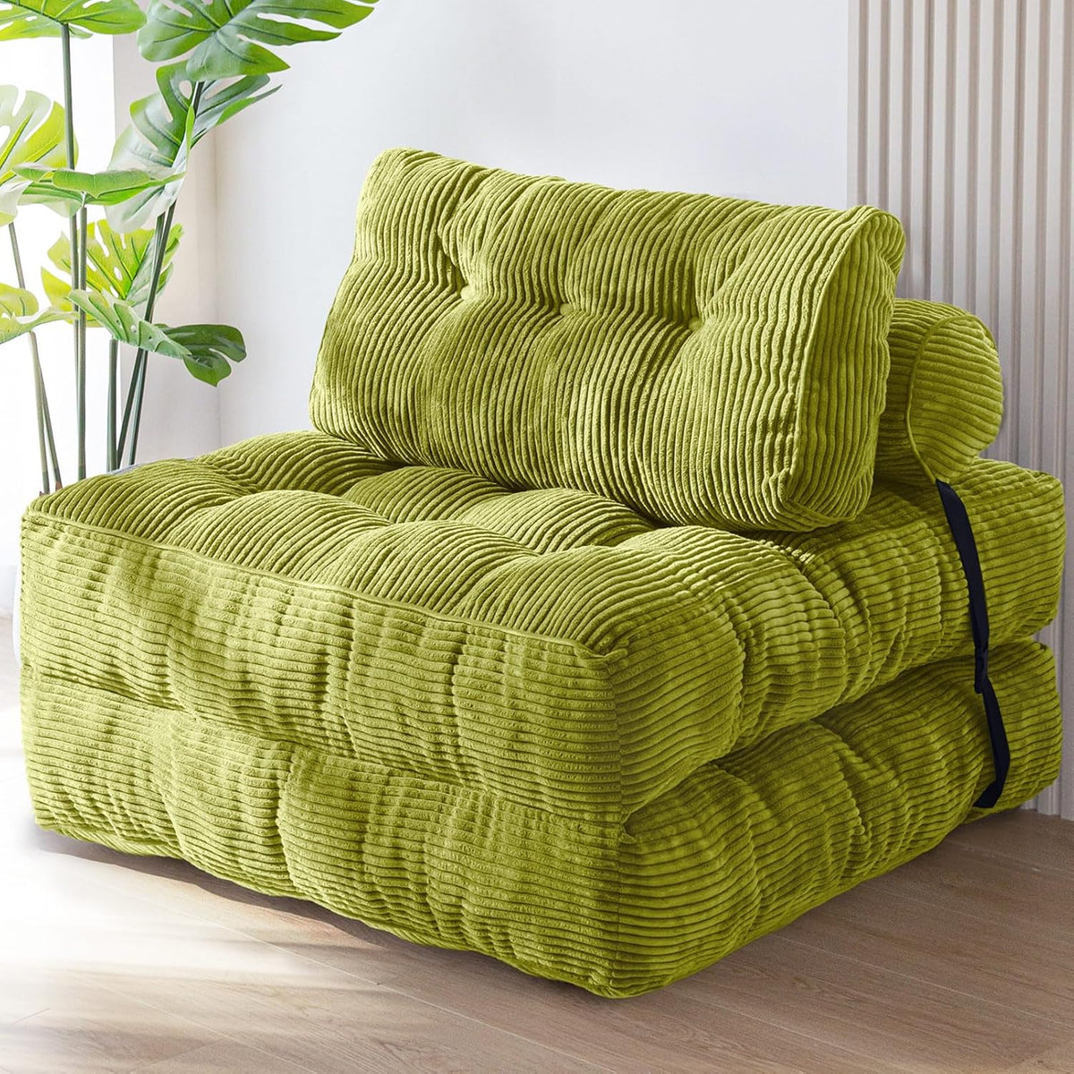 MAXYOYO Opvouwbare slaapbank, converteerbare slaapstoel met kussen, matras met rugsteun, draagbaar stoelbed, comfortabele vloerbank-lounge voor woonkamer, slaapkamer, groen