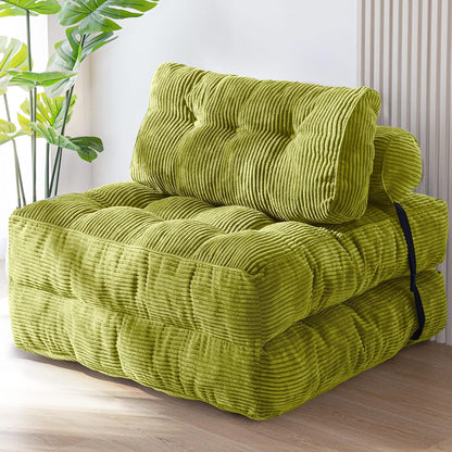 MAXYOYO Opvouwbare slaapbank, converteerbare slaapstoel met kussen, matras met rugsteun, draagbaar stoelbed, comfortabele vloerbank-lounge voor woonkamer, slaapkamer, groen