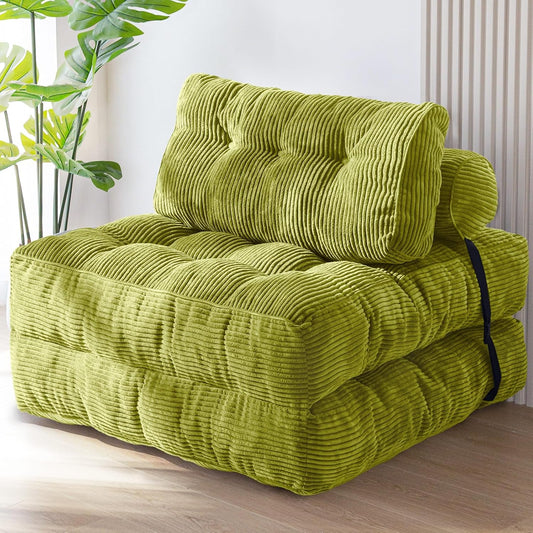 MAXYOYO Opvouwbare slaapbank, converteerbare slaapstoel met kussen, matras met rugsteun, draagbaar stoelbed, comfortabele vloerbank-lounge voor woonkamer, slaapkamer, groen