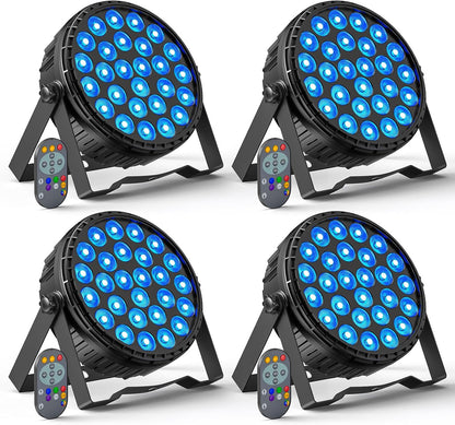 4 Pcs 216W LED Par Headlights, 27 x 8W RGBW LED Par Spotlight DMX Disco Light with Remote Control 6 Modes Effect Spot Party Light for DJ, Party, Show, Christmas, Halloween, Wedding - QUORE