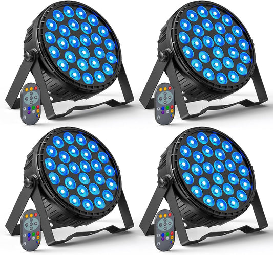 4 Pcs 216W LED Par Headlights, 27 x 8W RGBW LED Par Spotlight DMX Disco Light with Remote Control 6 Modes Effect Spot Party Light for DJ, Party, Show, Christmas, Halloween, Wedding - QUORE