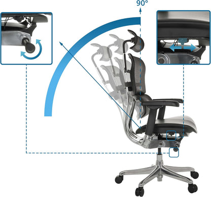 Ergonomische Bureaustoel – Kantoorstoel – Werkstoel – Gamestoel – Bureaustoel Verstelbaar – Flexibele Lendensteun – Lederen Gevoerde Zitting – Ademend Mesh Rug