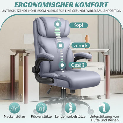 FelixKing Ergonomische bureaustoel, grote en hoge bureaustoel, computerbureaustoel met inklapbare armleuningen, bureaustoel voor thuiskantoor met functie