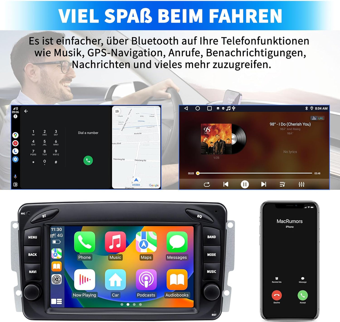 Autoradio voor Mercedes-Benz C-Klasse W203 G-Klasse W463 CLK W209, Android 13 2G+64G met Carplay Android Auto, 7 inch IPS touchscreen GPS-navigatie Bluetooth Mirror Link WiFi FM-radio