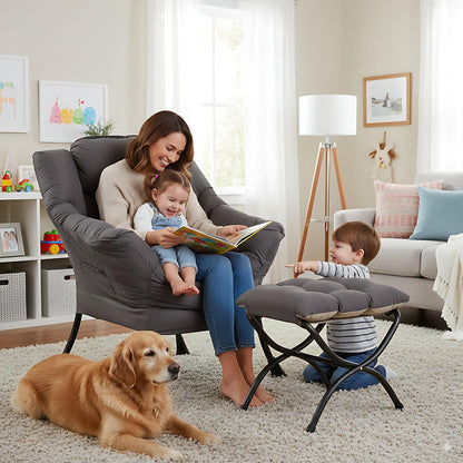 Comfortabele fauteuil met voetenbank, luie stoel met ottoman vrijetijdsaccentstoel, relaxfauteuil met armleuningen en zijvak voor woonkamer, slaapkamer en kleine ruimtes, fauteuil