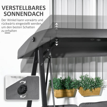 Tuinschommel 2-Persoons – Schommelbank – Tuinbank – Buitenbank – Zitschommel – Verstelbare Zonneluifel – Gepoedercoat Stalen Frame – Comfortabele Dikke Kussens – Donkergrijs