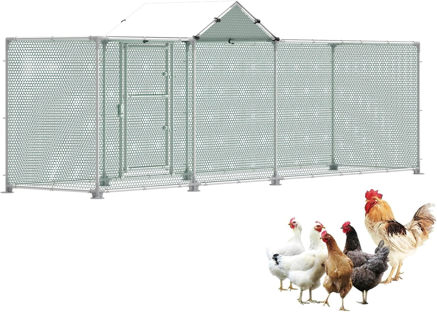Kippenhok – Vrijloophok – Buitenren – Dierenverblijf – Buitenhok – Verzinkt Staal – Waterdicht Zonnescherm 3x1x1,4m