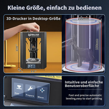 MALYAN M300 Mini Delta 3D-printer, kant-en-klaar gemonteerde FDM 3D-printer voor kinderen en beginners, microSD-kaart vooraf geïnstalleerd met printbare 3D-modellen, afdrukformaat 110 x 120 mm