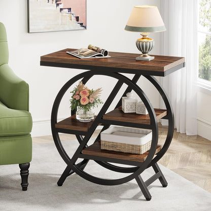 Tribesigns Narrow Wooden Table with 3 Levels, 65 x 30 cm, Coffee Table with Storage Space, Industrial Table for Living Room, Narrow Bedside Table for Bedroom