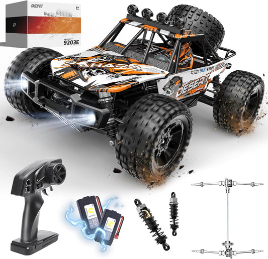 DEERC afstandsbedieningsauto op schaal 1:10 voor volwassenen en jongens, 48 km/u 4x4 RC monstertruck met verlichting, 2 batterijen voor 30 minuten speelplezier, 2,4 GHz terreinwagen RC