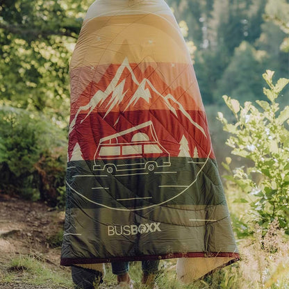 VOITED x BUSBOXX CloudTouch® Red Stripe 4-in-1 campingdeken, multifunctionele outdoordeken, kussen, slaapzak en poncho, waterafstotend, van gerecyclede materialen